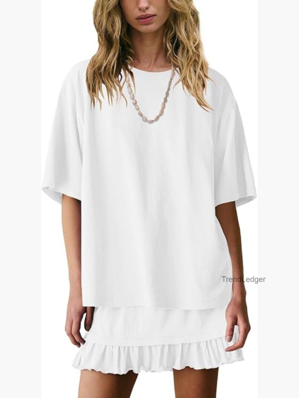 Oversized Tee and Mini Skirt Lounge Set, Soft Blend Fabric, Medium Size